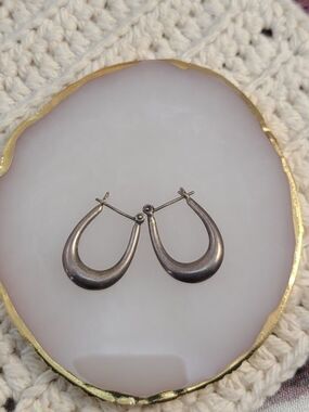 Sterling Silver Teardrop Hoop Earrings 925 Lightweight Oval Minimalist
